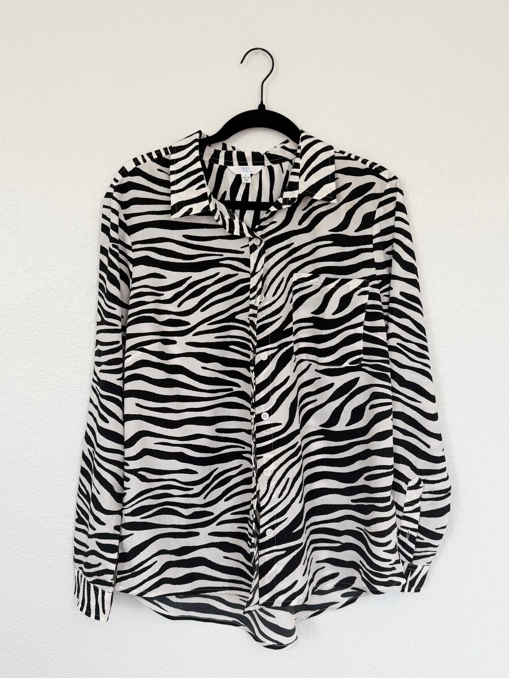 Time and Tru Zebra Print Button-Up Blouse – Size L (12–14)